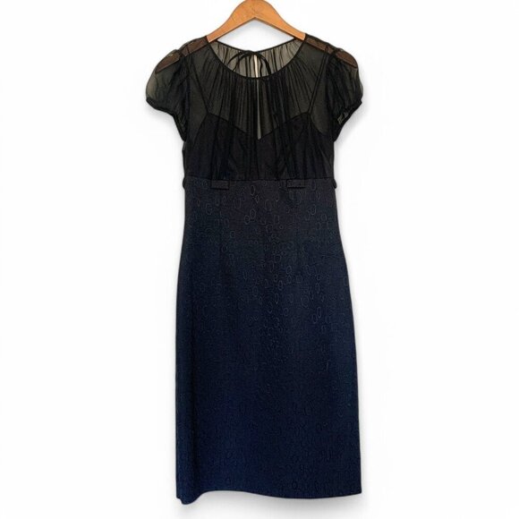 Tahari Arthur S. Levine Cocktail Dress Sheer Top Jacquard Skirt Black Size 2 - Picture 1 of 8